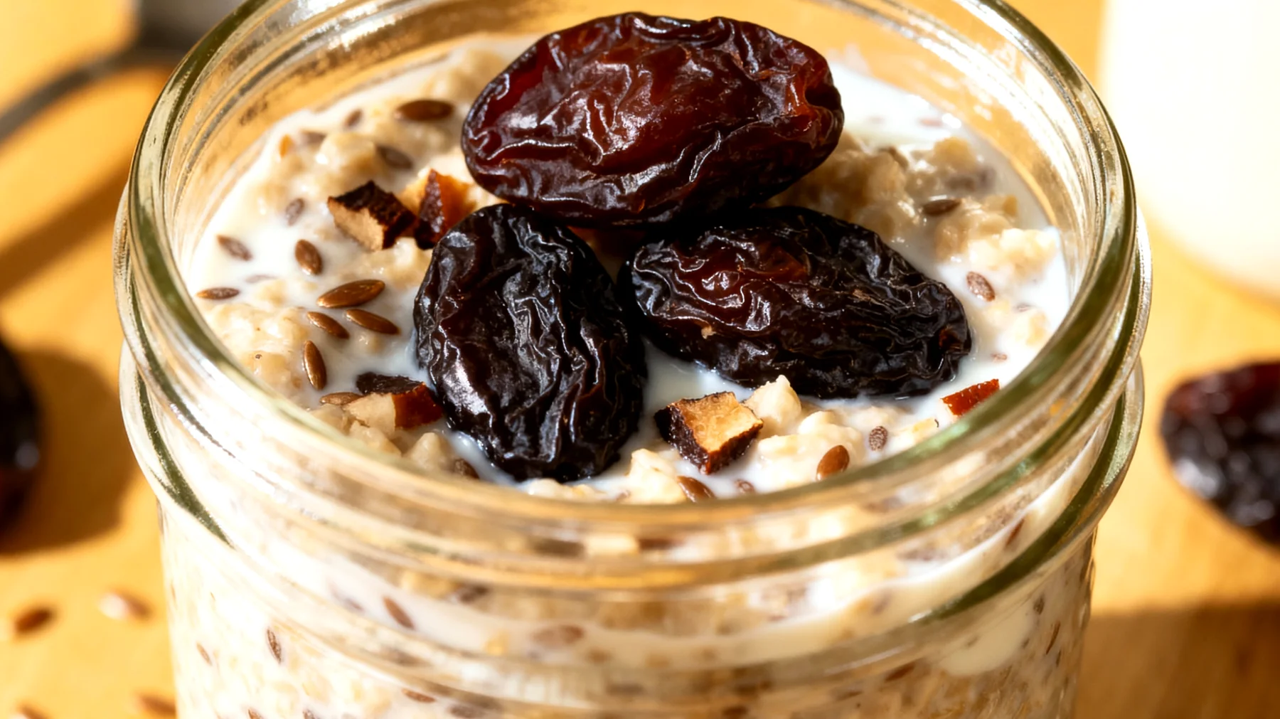 Overnight Oats mit Leinsamen, Pflaumen und Kefir"
