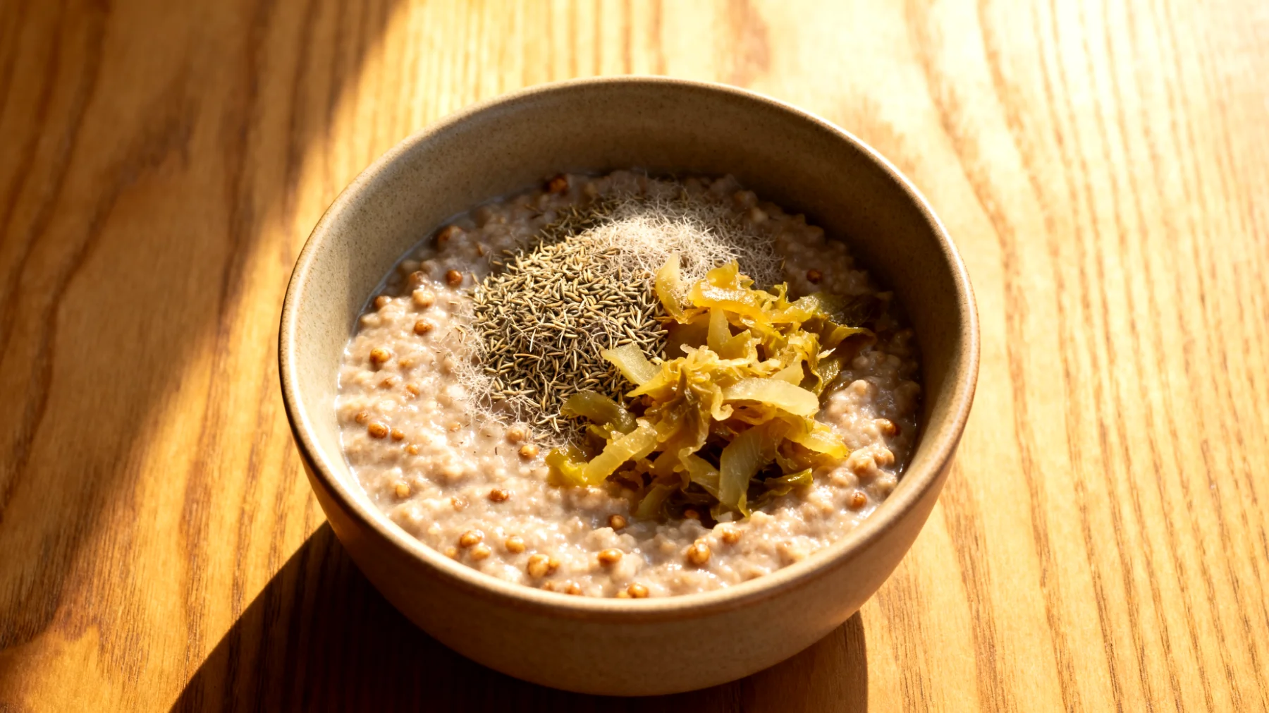 Tigernuss-Porridge mit Flohsamenschalen und fermentiertem Gemüse"